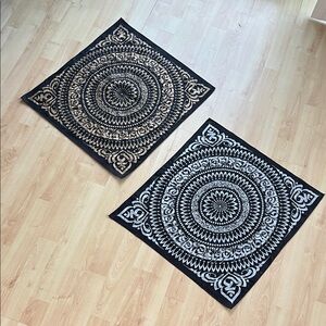 Silver and Gold Mandala Art Prints On Black Fabric Set of Two
